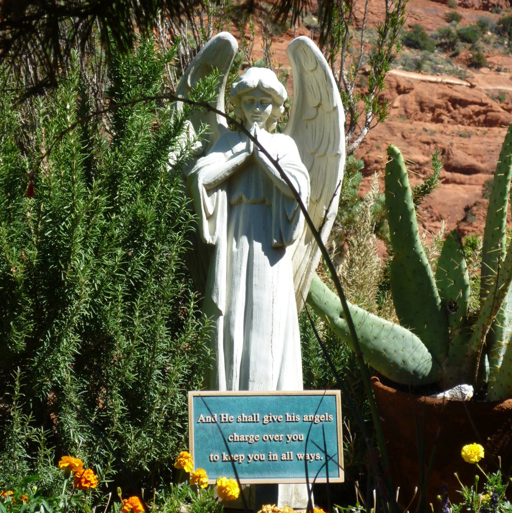 Statue of an angel in prayer, with caption, "And He shall give his angels charge ovber you, to keep you in all ways." What could you arrange by yourself that would be better?
